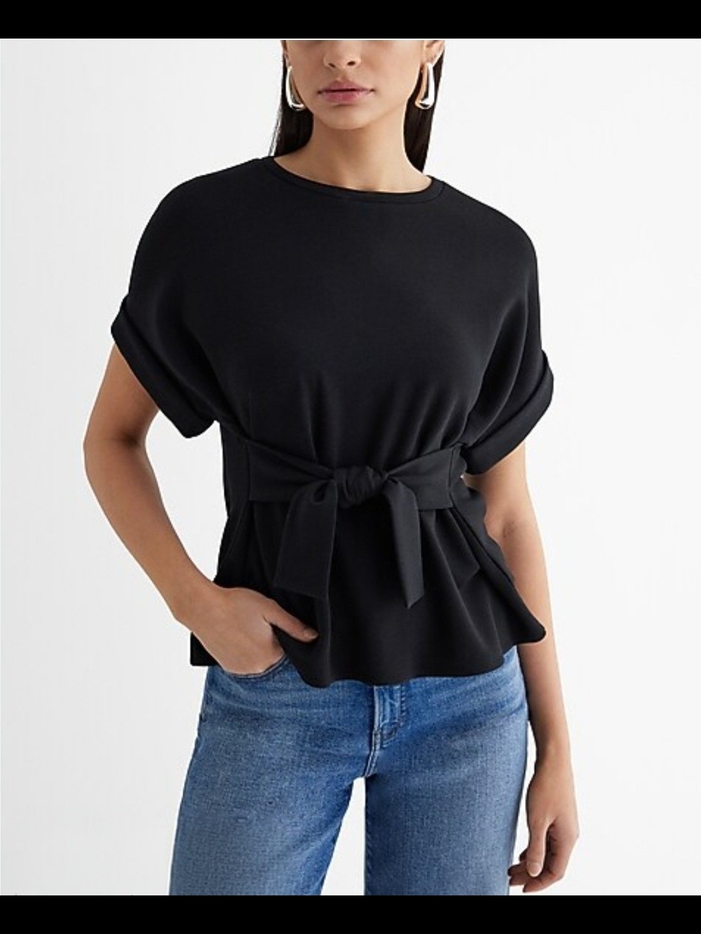 Express Women's Short Sleeve Tie-Waist Top Lg